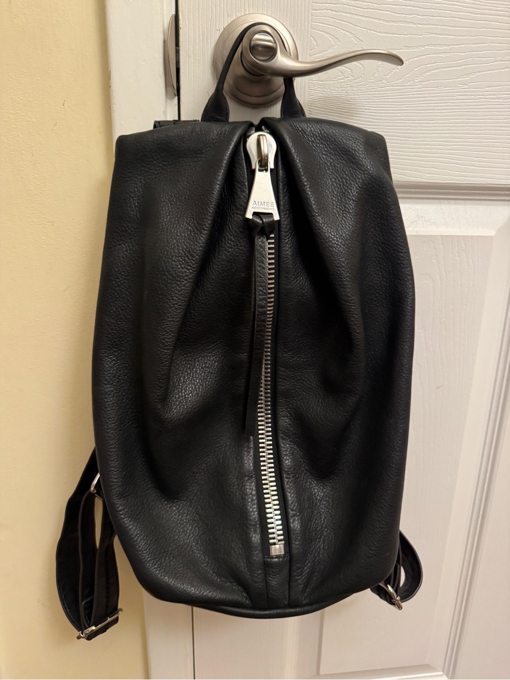 Aimee Kestenberg Black Pebbled Leather Backpack with Front Zip